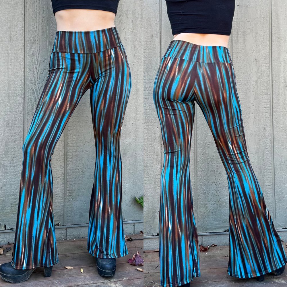 Blue & Brown Striped Boot Cut Pants